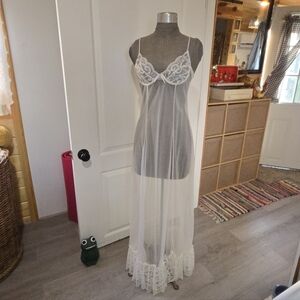 Complete White Sheer Lacey  Maxi Nightgown, See Description